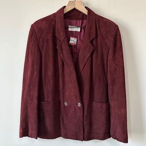 Beautiful Burgundy Vintage Genuine Suede Leather Blazer Jacket Size 12